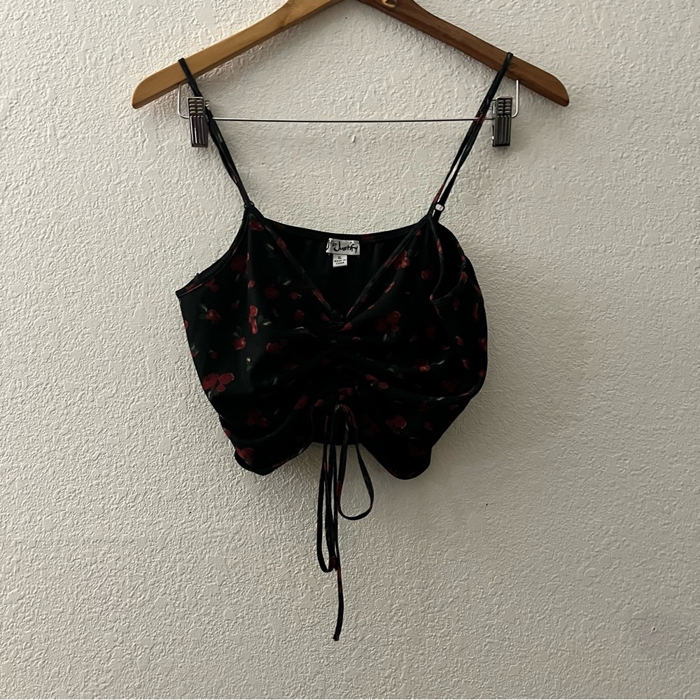 Justify Black Crop Tie Front Camisole
